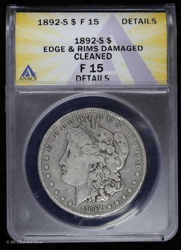 1892-S 1ドルモルガン銀貨 ANACS F 15 詳細