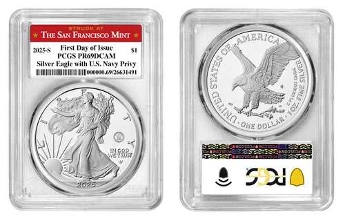 2025 S シルバーイーグル $1 米海軍プライビー PCGS PR69DCAM 発行初日 #98