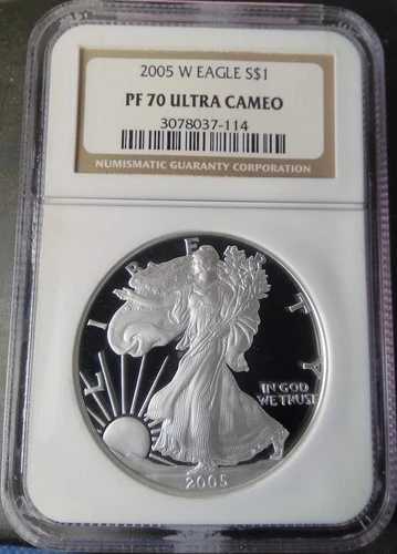 :2005-W S$1 アメリカンイーグル 1オンス NGC PF 70 UC ウルトラカメオ トップポップ 最高グレード