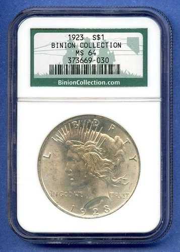1923年 P NGC MS64 ピースシルバードル 1ドル 米国造幣局コイン ビニオンコレクション MS-64