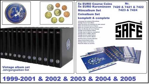 ユーロヴィンテージコインアルバムセット 5x 1999-2005 通貨コインセット 印刷ページ 安全