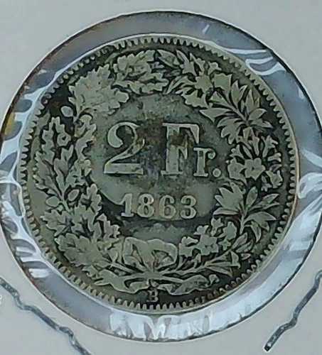 1863B 2フラン スイス 希少銀貨 (509)