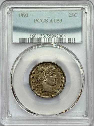 米国 1892 P バーバー クォーター PCGS AU53 シルバー 25 セント