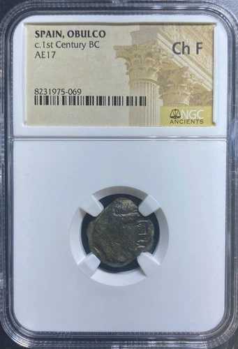 ケルト族トゥルデタニ人 紀元前100年-紀元前27年 コイン オブルコ イベリア 雄牛 アポロ NGC 鑑定済み 56,100円
