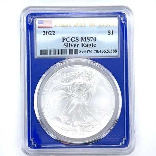 2022年 1ドル アメリカン シルバー イーグル PCGS MS 70 発行初日 ブルーコア