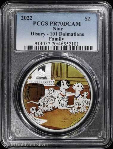 2022年 ニウエ プルーフ 1オンス シルバー 101匹わんちゃんファミリー カラーライズ PCGS PR70 DCAM