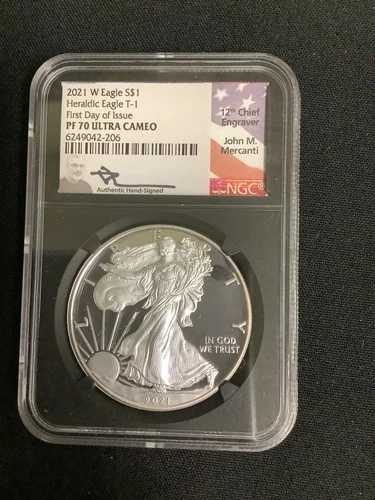 2021年 W ヘラルディック イーグル T1 発行初日 NGC PF70 ウルトラカメオ メルカンティ サイン入り