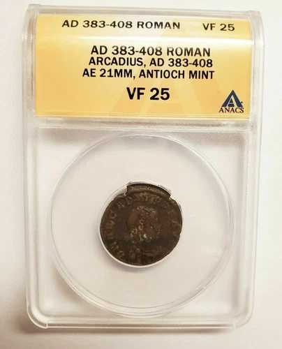 ローマのアルカディウス、西暦383-408年 ANACS VF25 ***Rev Tye's Stache*** #675686