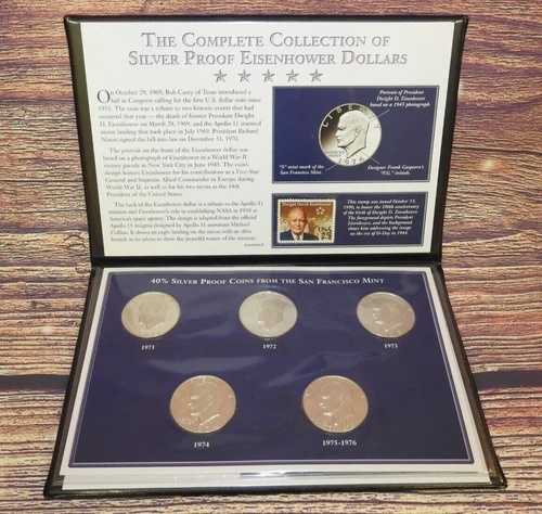 銀製プルーフアイゼンハワードルPCS切手とコインの完全コレクション