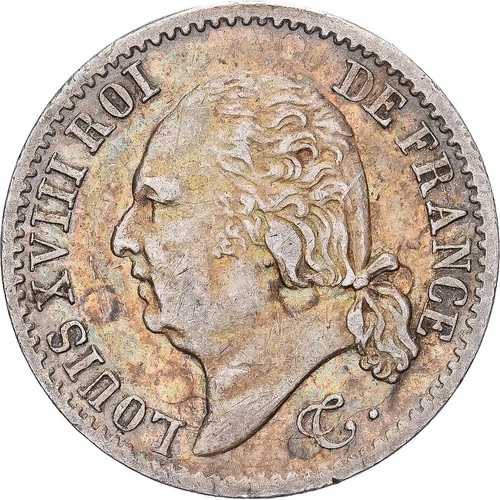 [#639784] フランス、ルイ 18 世、1/4 フラン、1817 年、パリ、シルバー、AU(50-53)、KM:714
