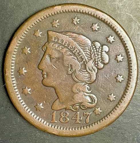 1847/1847年製 編み込みヘア ラージセント ナイスボールド RPD コイン タフ オールドコレクターズアイテム n107