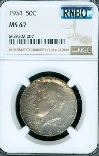 1964 年 ケネディ ハーフ ドル NGC MS67 MAC RNBO またはレインボー トーニング。