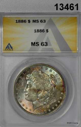 1886年 モルガン銀貨 ANACS認定 MS63 鮮やかな表面レインボー！ #13461