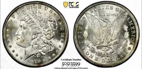 1879年 O モーガン シルバードル PCGS MS63 ゴールドシールドラベル