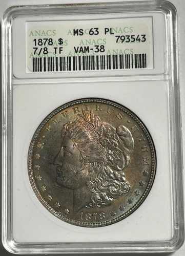 1878 7/8TF モルガン銀貨 ANACS MS63PL (#13617) 表面は魅力的な色調。