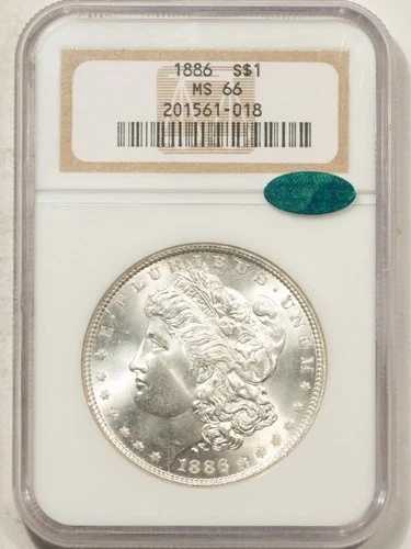 1886年 1ドル モルガン・ダラー - NGC MC-66、鮮やかな白！CAC承認済み！