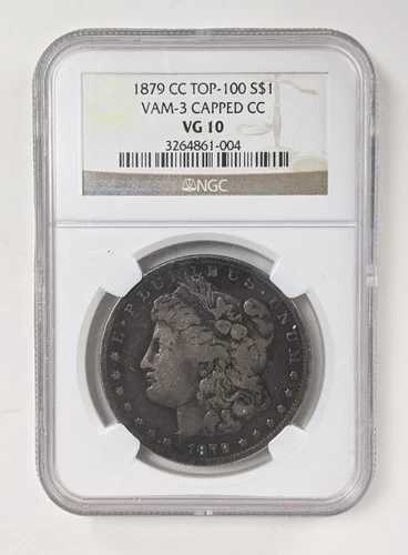1879年 カーソンシティ CC モルガン シルバー ダラー スラブ VG 10 トップ100 キャップドコイン VAM-3