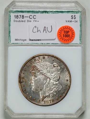 1878-CC ダブルリーフ $1 モルガン銀貨 チョイス AU 147014 VAM-24 トップ100