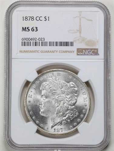 1878-CC 1ドル モルガン銀貨 MS63 NGC 6900492-023