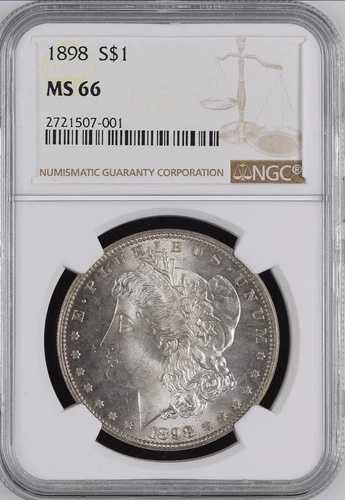 1898-P モルガン銀貨 NGC MS66 - 美しい光沢のあるコイン