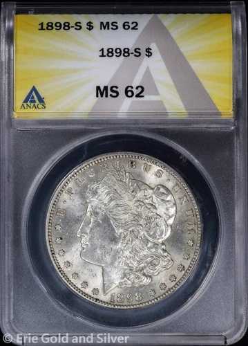 1898-S 1ドル モルガン銀貨 ANACS MS 62 | 未流通 UNC