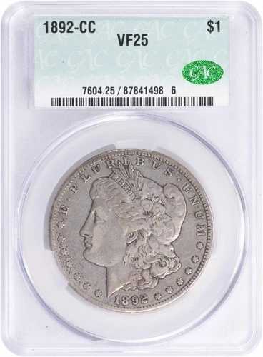 1892-CC モルガン銀貨 VF25 CACG