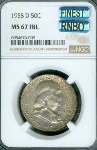 1958 D フランクリン ハーフ ダラー NGC MS67 FBL MAC FINEST & RAINBOW RNBO 。|WORLD RESOURCE【QUEEN店】