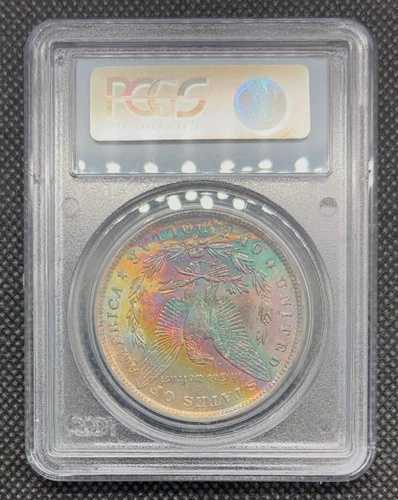 1884 O $1 モルガン銀貨 PCGS MS64 裏面 レインボー テキスタイルトーン / カラー