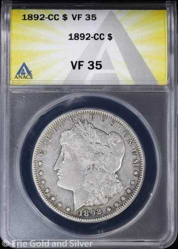 1892-CC 1ドルモルガン銀貨 ANACS VF 35