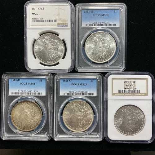 1881年 O モルガン銀貨 5枚 NGC PCGS MS63 $1 未流通 優良年限ロット