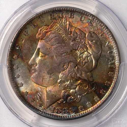 1883-O モルガン 1ドル PCGS CAC 認定 MS64 カラフルトーン表面