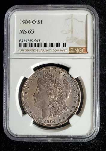 1904-O NGC MS65 モルガン銀貨（表面/トナー修正）金色から青色 t2648