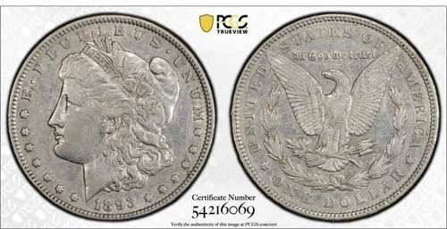 1893 年モーガン シルバー ダラー 1 ドル コイン - PCGS XF 詳細認定 (EF) - 希少な日付! 146,850円
