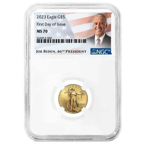 2023年 5ドル アメリカン・イーグル金貨 1/10オンス NGC MS70 FDI バイデンラベル
