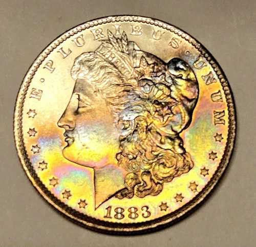 1883 O モルガン・ダラー プログレッシブ・ストライプ レインボートーン 貯蓄・ローン保有者より