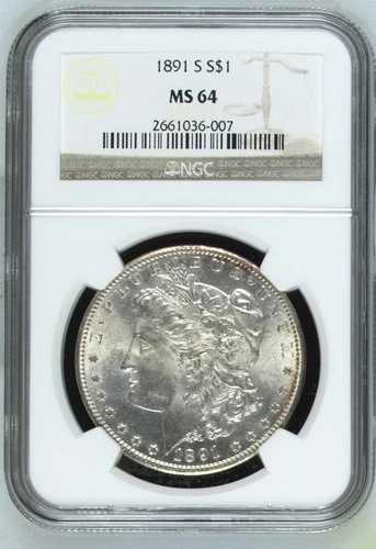 1891年 S モーガン銀貨 NGC MS-64 優良日付 スーパーコイン