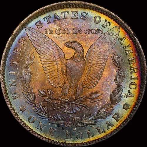 PCGS MS64 1884-O 1ドルモルガン銀貨 - モンスターレインボートーン
