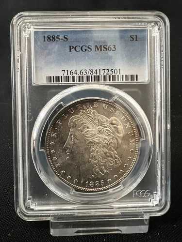 1885-S 1ドル モルガン銀貨 PCGS MS63 - 良好な打刻、わずかなエッジの変色あり