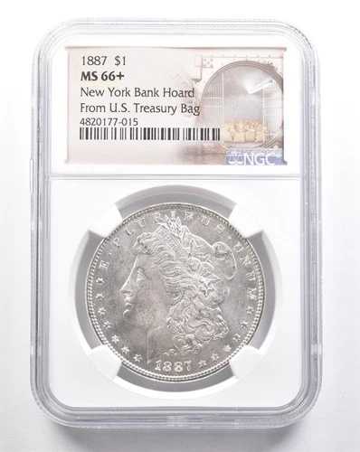 1887年 モルガン銀貨 ニューヨーク銀行 保管品 米国財務省バッグ MS66+ NGC *7449