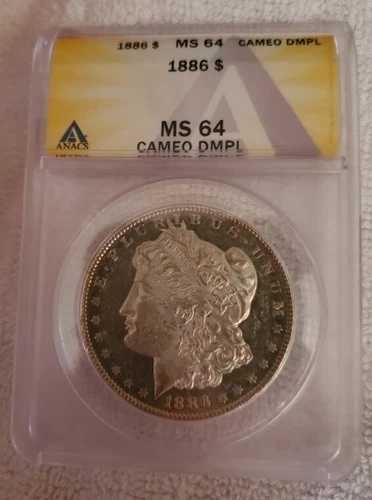 1886年 1ドル モルガン銀貨 ANACS MS-64 DMPL カメオ
