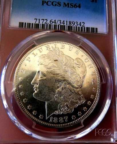 モルガン銀貨 1887年 PCGS MS 64+++ モンスターレインボー REV PL OBV 希少美品