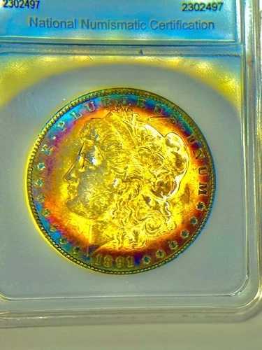 1891 年モルガン シルバー ダラー トナー トーン レインボー トーニング モンスター ブルズアイ 美しい!