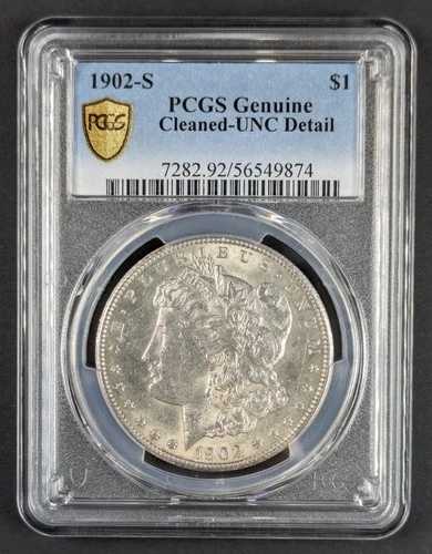 1902年 S モーガン銀貨 PCGS UNC 詳細 純正クリーニング済み