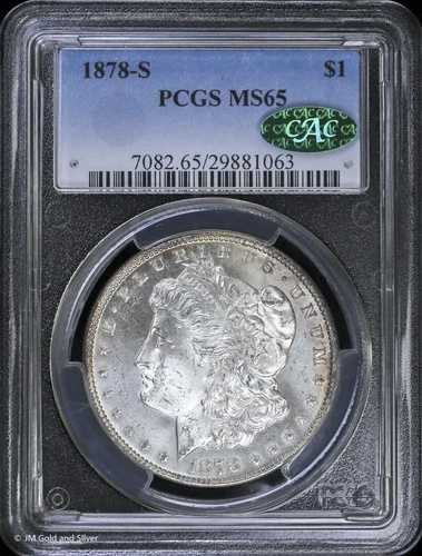 1878-S 1ドル モルガン銀貨 PCGS MS 65 CAC | 未流通 UNC BU