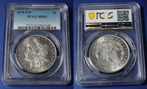 1878年 8TF テールフェザーズ モーガン シルバードル S$1 PCGS MS 63 美しいコイン