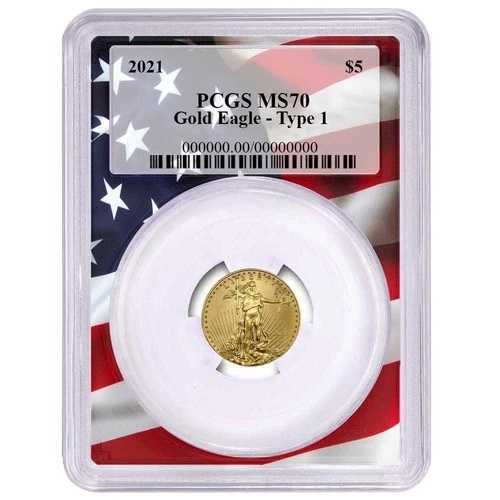 2021年 5ドル 1/10オンス T1 アメリカンゴールドイーグル PCGS MS70 フラッグフレーム