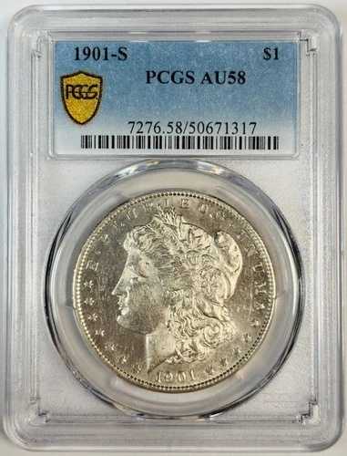 1901 S モーガン シルバー ダラー PCGS AU-58 派手!