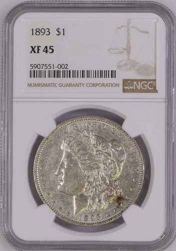 1893年 1ドル モルガン銀貨 - NGC XF45