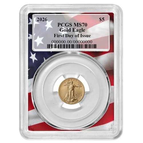 2026年 5ドル アメリカン ゴールド イーグル 1/10オンス PCGS MS70 FDOI 旗枠