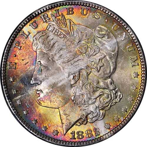1882-P モルガン銀貨 NGCX MS 9.3 - ボールトボックス シリーズ8 ホロ - クレイジートーニング